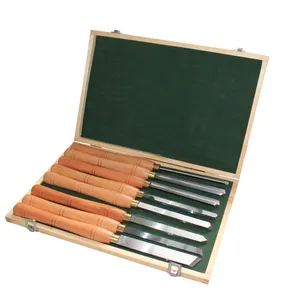 Cincel de torno de madera, 8 piezas, para tallado y corte, cuchillas de acero HSS, herramientas de torneado de madera, juego de cinceles de torno, caja de madera - Product Image 1