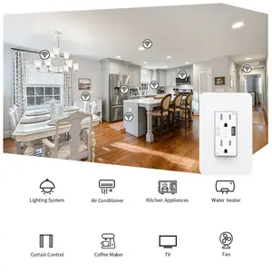 Amazon Alexa Google Thuis Ons Multi Port Gemak Wifi Huis Muur Stopcontact Tr Usb Charger Led Smart Universele 15a
