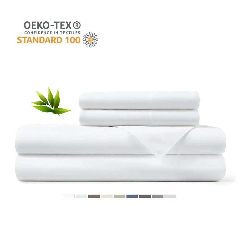 Folha de bambu orgânica 100% puro e folhas de bolso profundo, folhas macias e confortáveis para cama