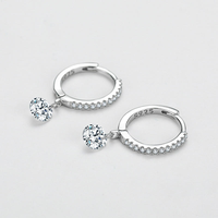 Boucles d'oreilles créoles populaires en argent sterling 925 avec pendentif cercle en zircon et diamant simulé, vente en gros
