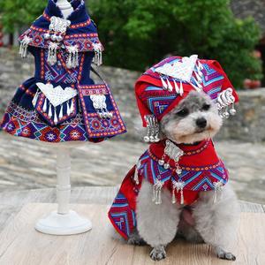 Nieuwe Stijl Jassen Etnische Stijl Voor Katten Honden Print Imitatie Zilveren Accessoires Katoen Linnen Stof Milieuvriendelijk - Product Image 1