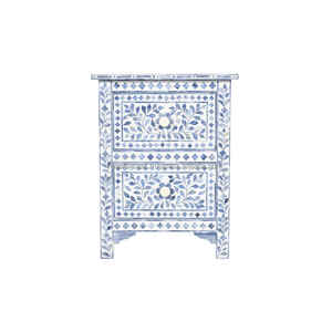 Table moderne en incrustation d'os de couleur bleu ciel avec 2 tiroirs meubles en bois à usage domestique pour le salon ustensiles de cuisine - Product Image 2