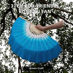 Abanico de Danza Chino de Seda Ecológica de Alta Calidad de 31 cm, Abanico de Bambú Estilo Kung Fu, Tallado a Mano, para el Año Nuevo Chino - Product Image 2