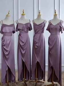 Dames personnalisées <span class=keywords><strong>robe</strong></span> de soirée longue mariage invités <span class=keywords><strong>robe</strong></span> de bal Simple violet <span class=keywords><strong>Satin</strong></span> robes de demoiselles <span class=keywords><strong>d</strong></span>'<span class=keywords><strong>honneur</strong></span> - Product Image 3