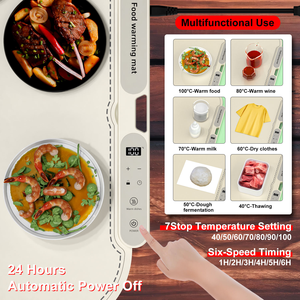 Tapis chauffant pour aliments pliable, chauffe-plat électrique rond, taille extra large, tapis de réchauffement pour vêtements ou assiettes avec 8 niveaux de minuterie - Product Image 2