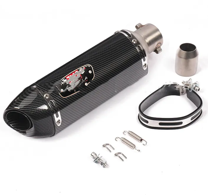 REALZION Motor Universal Exhaust System Pendek 51Mm Kaliber 370Mm Imitasi Serat Karbon Ekor Knalpot Link Pipa