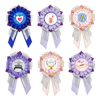 Lude personnalisé de haute qualité mignon fille fête d'anniversaire broche Satin prix ruban Rosette bouton épingle de sûreté Badge ruban gros-grain