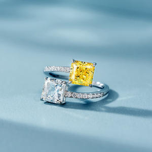 Bague en diamant Q379, taille Asscher, diamant blanc naturel de couleur fantaisie, bijoux de fiançailles pour femme - Product Image 1