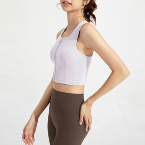Soutien-gorge de course pour femme effet seconde peau, style crop top, dos nageur, avec coussinets intégrés, fermeture éclair, pour marathon et fitness - Product Image 2