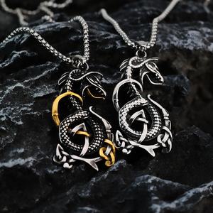 Collier pendentif hache viking vintage plaqué, en acier inoxydable, motif animal, nœud celtique, mythologie nordique, bijoux unisexe, cadeau, breloques, jade - Product Image 2