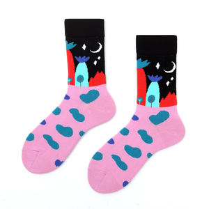 Nueva llegada moda mujer algodón peinado hombres 100% algodón gato perro patrón calcetines niñas Redtube gran oferta Calcetines - Product Image 1