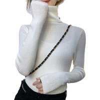 Tops de punto de otoño para mujer de alta calidad, camisa de cuello alto delgada de manga larga, imprimación elástica, suéteres casuales sólidos
