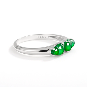 S925 <b>silver</b> set with natural A-grade jadeite double-cupola <b>emerald</b> ice-type jade <b>ring</b> for women, adjustable design - Product Image 3