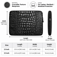Sarung Laptop Tekstur Kulit Buaya Hitam Kustom, Tas Laptop Berbahan Neoprena Pelindung Komputer, Tas Laptop Motif Kulit Buaya
