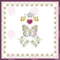 Tapis de Mahjong Carré Antidérapant de Luxe Moderne Pliable à Motif Floral Trèfle Papillon Couronne Cœur Magenta sur Fond Blanc