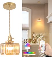 Luminaire suspendu vintage réglable en cuivre avec verre rayé transparent et stratifié pour îlot de cuisine, salle à manger, couloir, LED central
