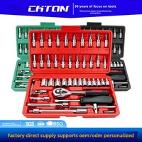 Jeu de clés à douilles à cliquet en acier au carbone de 46 pièces, boîte à outils combinée de qualité industrielle, garantie de 3 ans - Moto, usage domestique, automobile