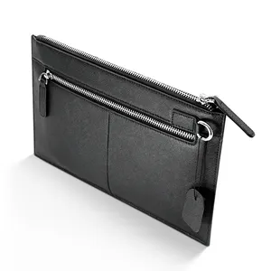 Borsa da <span class=keywords><strong>uomo</strong></span> di lusso in stile Vintage di alta qualità con cerniera in <span class=keywords><strong>vera</strong></span> <span class=keywords><strong>pelle</strong></span> Logo personalizzato antifurto caratteristica <span class=keywords><strong>pochette</strong></span> alla moda estiva - Product Image 1