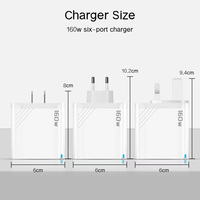 Chargeur mural USB 160W 6 ports PD QC3.0 Type-C avec prises US EU UK Chargeur rapide en matériau GAN