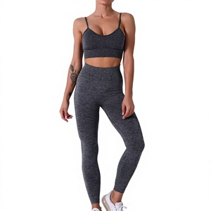Ensemble de yoga 2 pièces pour femme : Legging taille haute et crop top à fines bretelles, couleur unie, sans couture, respirant, vêtements de sport - Product Image 3