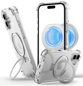 Прозрачный Чехол для мобильного телефона Asniwee для iPhone 16 Plus & 16 Pro со встроенной подставкой с кольцевым держателем и подставкой - Product Image 1