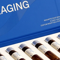 Boîte rigide en carton magnétique bleu moyen personnalisée pour 6 flacons de peptides, avec doublure en éponge, impression offset, pour usage en soins personnels