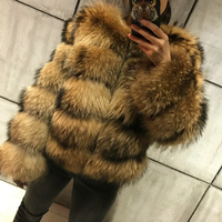 Chaqueta Corta de Invierno con Cuello Redondo de Piel Auténtica, Cierre Oculto, Piel de Mapache Natural, Abrigo Cálido para Mujer