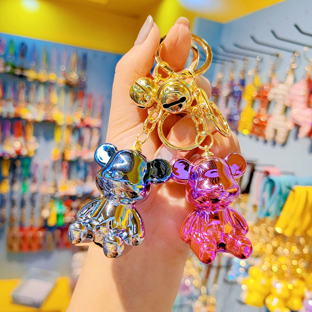 Cartoon Teddy Bear Keychain Dazzling Cool Acrylic Resin Car Key Chains Pendant Bag Charm Kawaii Gifts Bear Doll Keyring