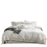 Ensemble de couette en lin français 100% stonewashed avec taie d'oreiller à bordure en tissu Oxford