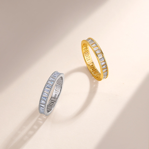 S925 Sterling <strong>Silver</strong> Baguette Cut CZ <strong>Eternity</strong> <strong>Ring</strong> for Women Full Paved Cubic Zirconia Tennis Band Fashion Jewelry Gift - Product Image 4