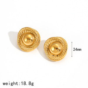 Geometric Round Stainless Steel <b>Stud</b> Earrings 18k Gold <b>Titanium</b> Steel For Women Fashionable Minimalist Design - Product Image 5