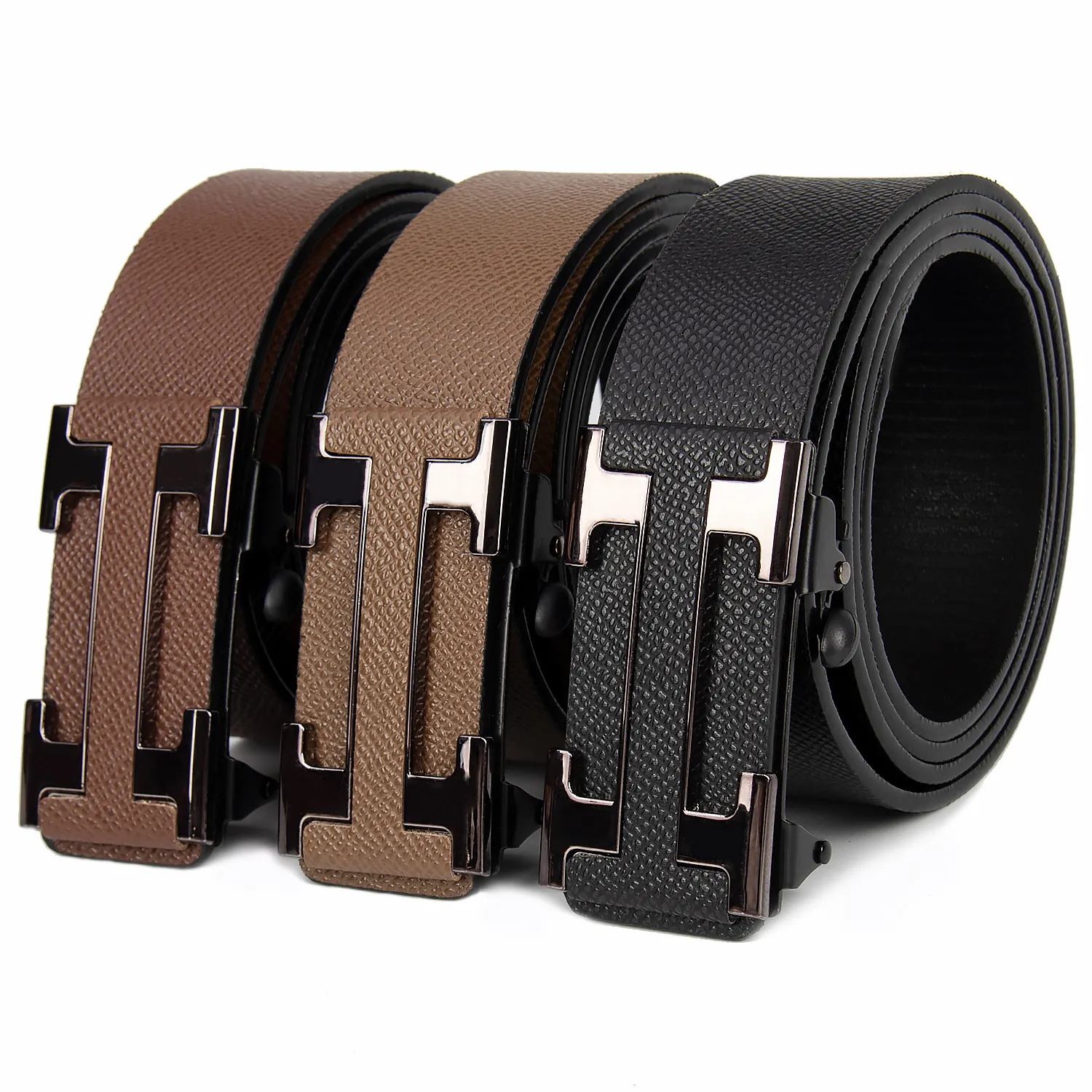 PU belt automatic buckle men's leather belt for men designer customized length business belt leather men