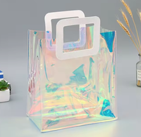 Sac cadeau autoportant en PVC transparent recyclé avec poignée, impression sérigraphique personnalisée, pour boutique de mode et vente au détail