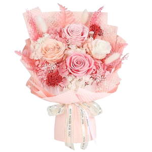 Ramo de Rosas Rosadas Preservadas con Hortensias, Flor Eterna Real para Cumpleaños, Bodas, Decoración del Hogar, Fragancia Natural de Rosa - Product Image 1