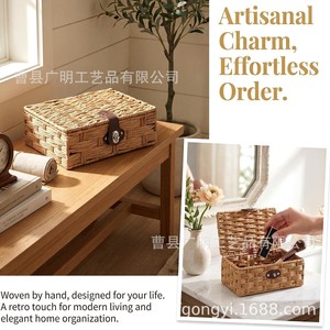 Handmade Woven <b>Storage</b> <b>Basket</b> Rectangle Medium <b>Large</b> Flip Top Organizer For Toys And Sundries - Product Image 4