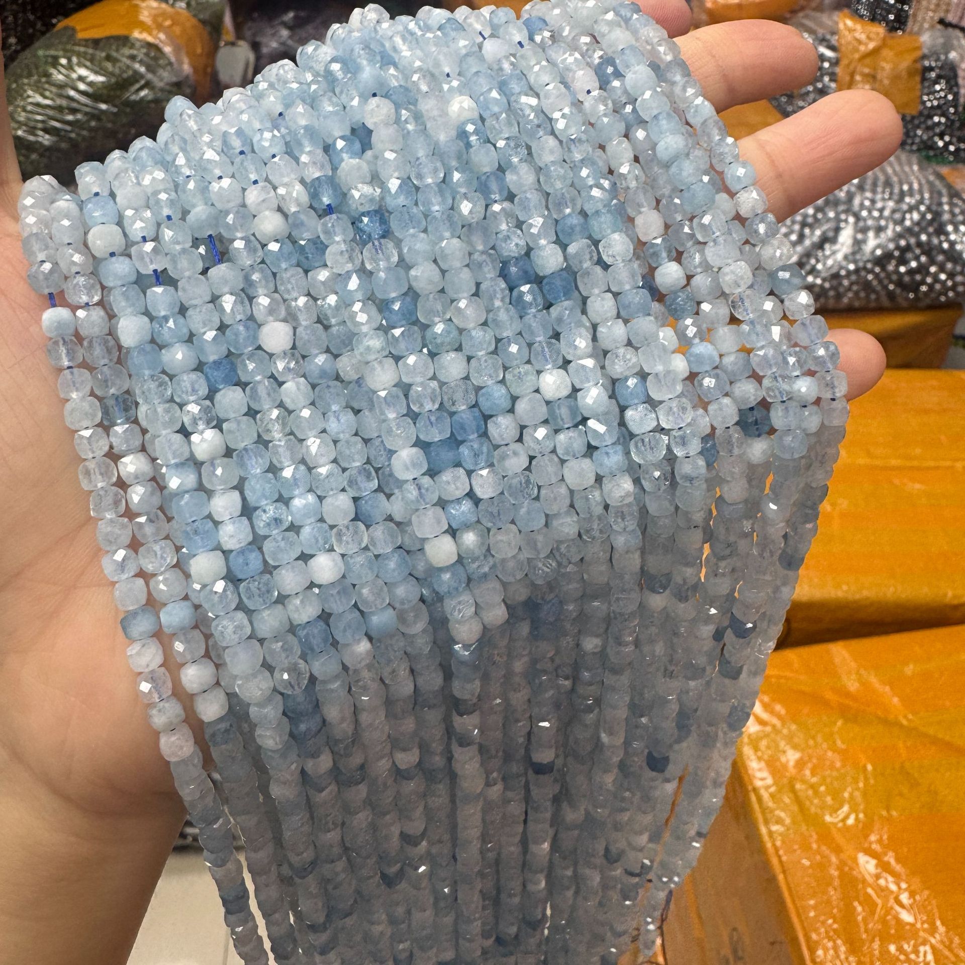Natural Aquamarine Faceted Loose Beads Blue Semi-Finished Jewelry for DIY Clavicle Chain Necklace Accessories