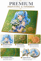 Papan Seni Anime Shikishi Kertas Premium Dengan Cetakan Warna Penuh Tepi Berlapis Emas atau Perak