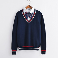 Pull-over en tricot de polyester unisexe à col en V et manches longues, style preppy, coupe ample, pour l'école, accessoires de classe JK, collection automne/hiver