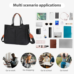 Canvas Tote Bag With Front Pockets Magnetic Closure Shoulder Crossbody Bag For Everyday Use Spring 2024 - Product Image 4