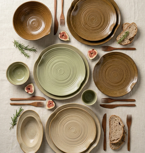 Juego de vajilla rústica de gres hecho a mano de estilo natural, plato de cerámica texturizado de 12.4 pulgadas para ensalada, pan, hogar, cocina, restaurante - Product Image 6