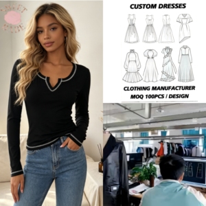 Camiseta de manga larga para mujer, cuello en V con muescas, corte ajustado, costuras en contraste, camiseta informal de color sólido para mujer, camiseta ajustada para uso diario - Product Image 1