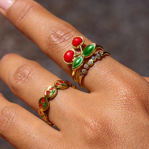Cherry Fruit Design Gold Plated <b>Ring</b> <b>Adjustable</b> For Women Gift Jewelry - Product Image 2
