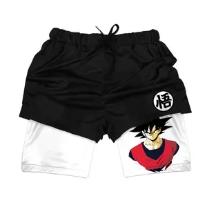 Hot Sale 2 In 1 Gym Custom Double Layer Anime Sport Short Beach Shorts Mande In China