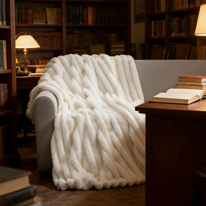 Süper Yumuşak Dokuma Çizgili Suni Tavşan Kürkü Flanel Battaniye %100 Polyester Sıcak Rahat Kalın Peluş Kanepe Yatak Koltuk Ev Uykusu İçin - Product Image 4