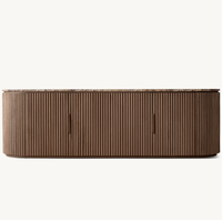 Ensemble de meubles de salon de style américain au design moderne, meuble TV de luxe avec plateau en marbre, console multimédia en chêne massif à 4 portes