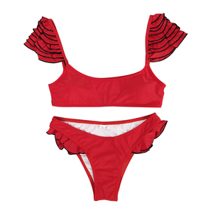 <span class=keywords><strong>Bikini</strong></span> deux pièces très <span class=keywords><strong>court</strong></span> style tendance avec volants et bordure ondulée, maillot de bain sexy et mignon pour filles - Product Image 3
