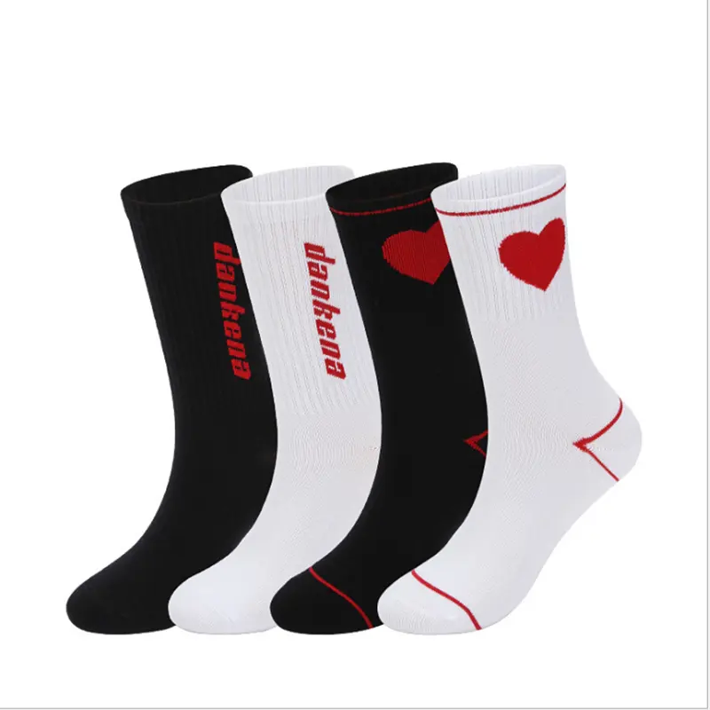 Fashionable personality custom letter red love heart tube socks combed cotton men and women couple socks