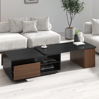 Table basse extensible, table basse en bois à longueur réglable avec 2 tiroirs de rangement, grande table rectangulaire longue