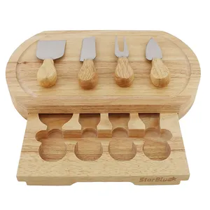 special customize Large Charcuterie Bamboo Cheese Board Serving Tray Platter With Cheese Knives And For Home
