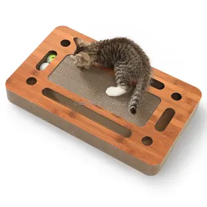 Square Flat Board With Ball Cat Scratch Board Corrugated Paper Interactive Pet Cat Scratcher Post Scratcher Cat